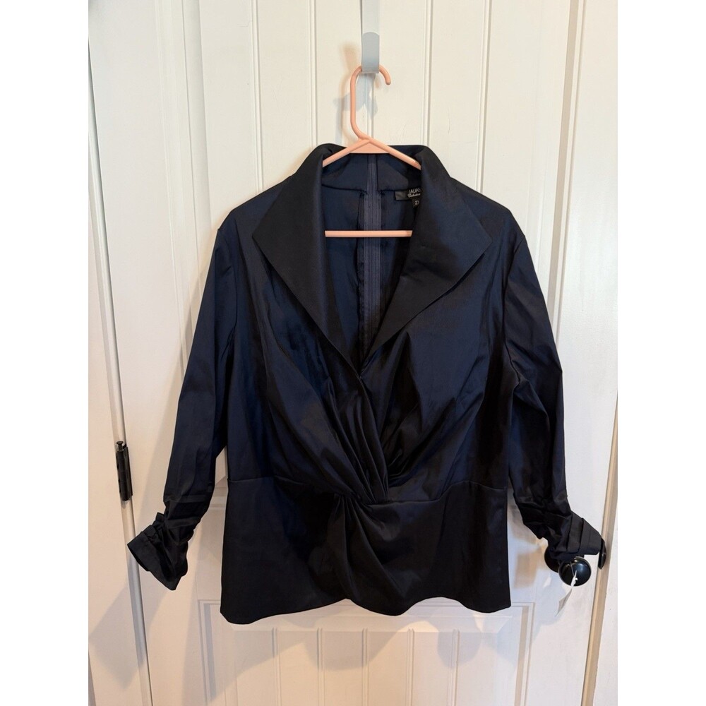 NWT Tadashi Collection Too Womens 2X Dark Navy Satin Twist Front Blouse $248